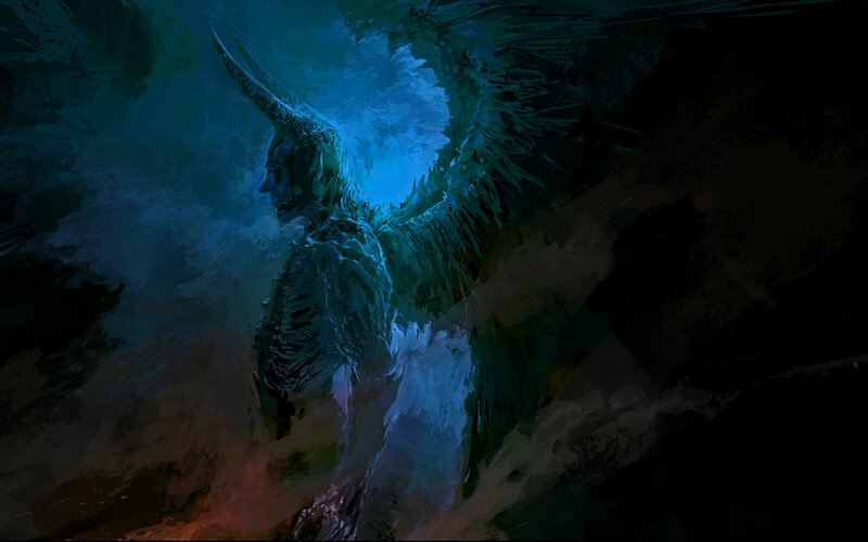 Winged Figure in Blue Light
