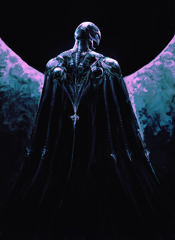 Winged Figure in Dark Cloak — Black, Dramatic