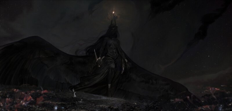 Winged Figure in Dark Cloak — Black