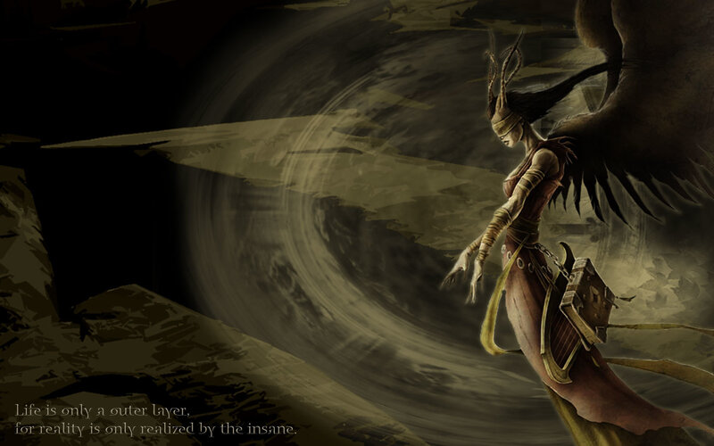 winged figure in dark vortex