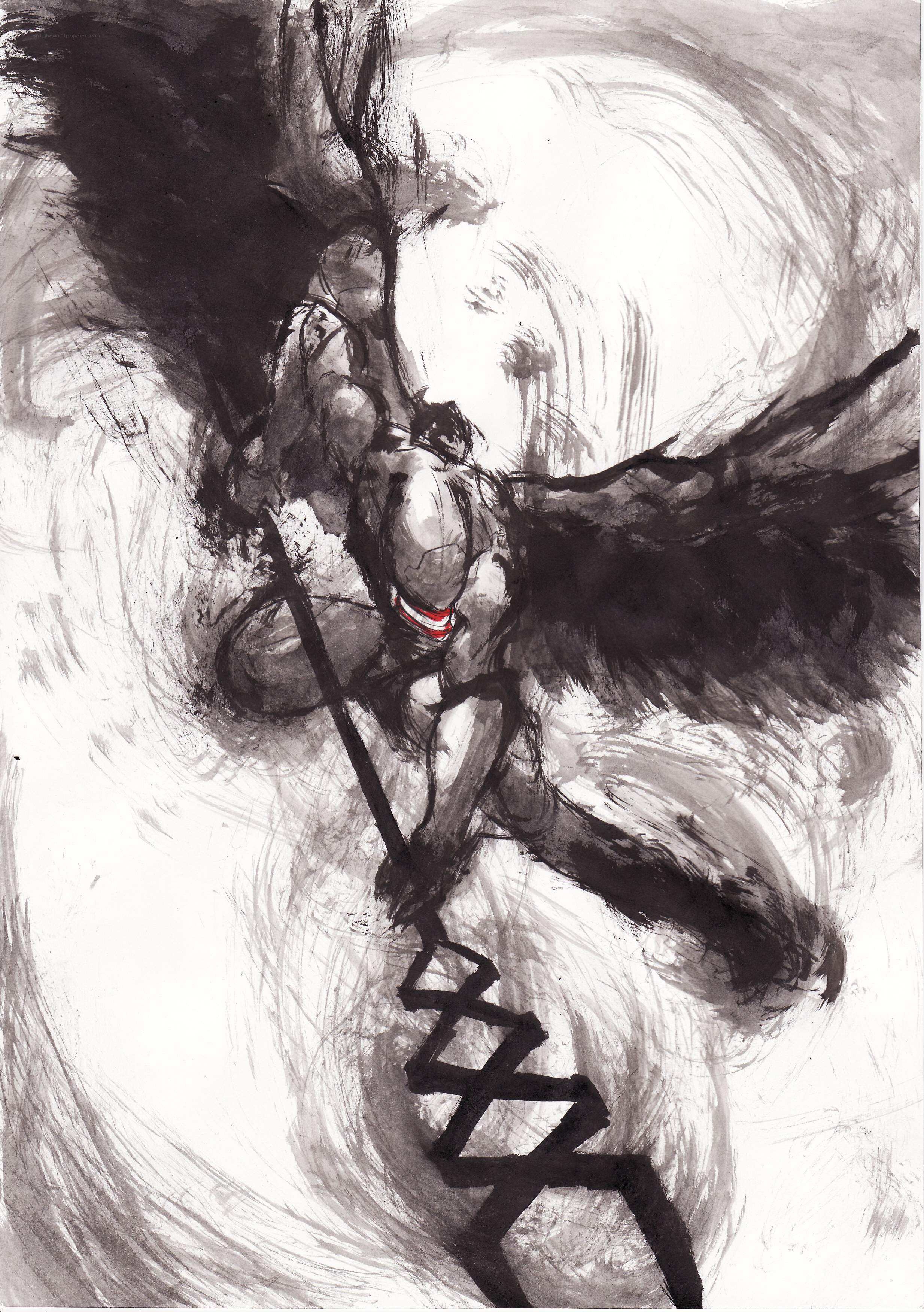 winged figure in ink art