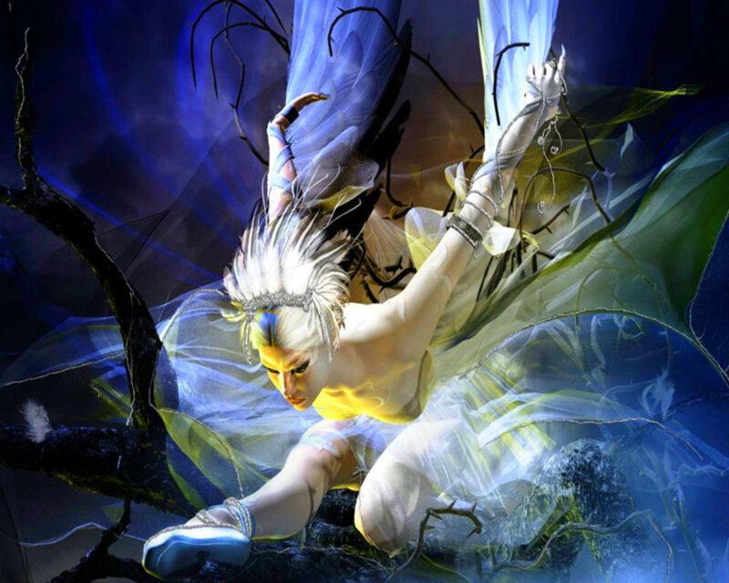 Winged Figure in Motion — Blue
