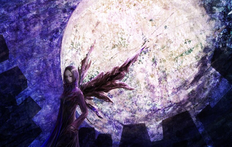 Winged Figure in Purple — Dramatic