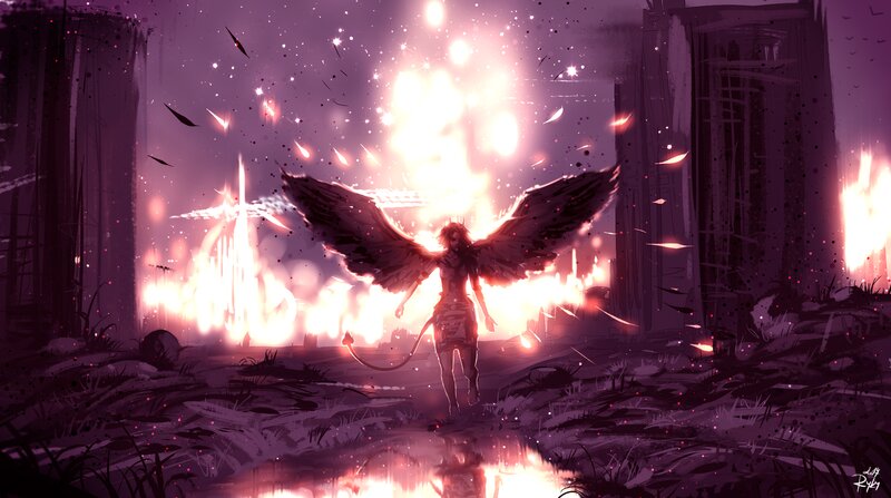Winged Figure in Ruins — Purple