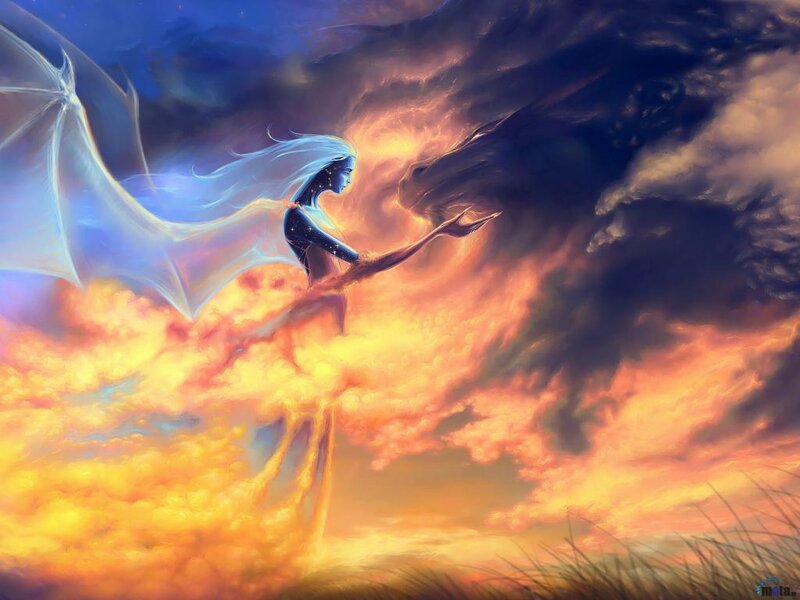 Winged Figure in Sky — Blue