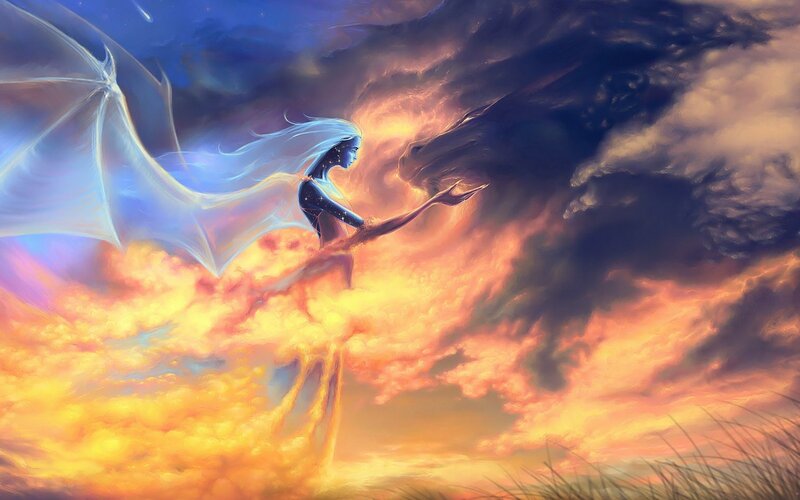 Winged Figure in Sky — Orange