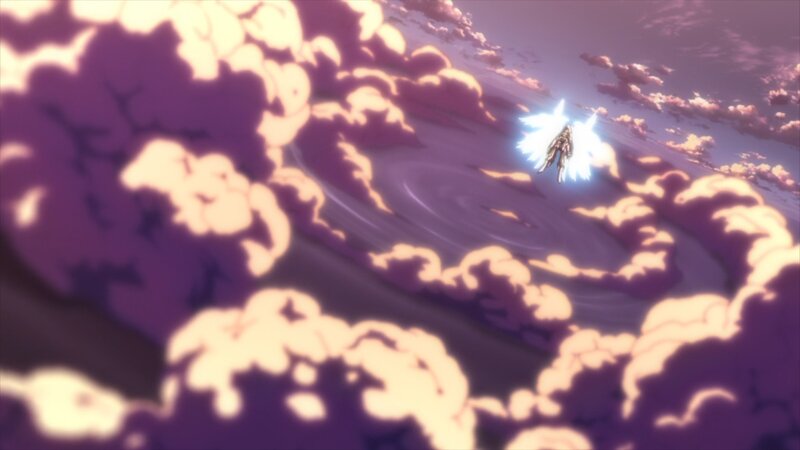 Winged Figure in Sky — Purple