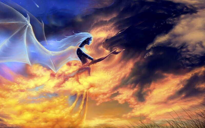 Winged Figure in Sky — Yellow