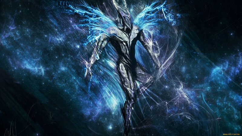 Winged Figure in Space — Blue, Dramatic
