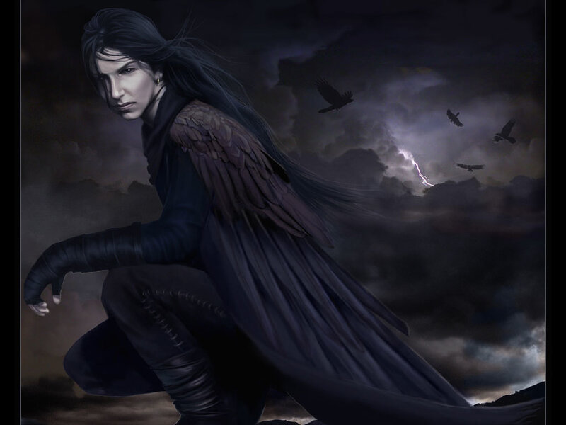 winged figure in storm