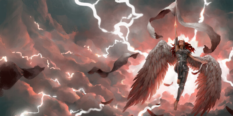 Winged Figure in Storm — Red