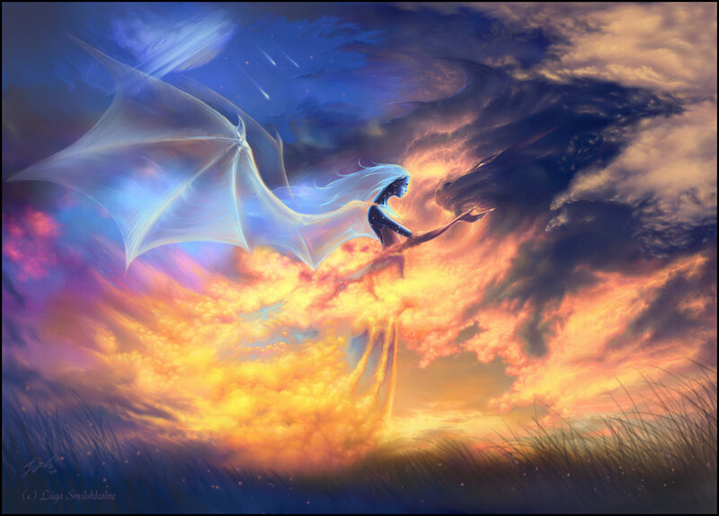 winged figure in storm