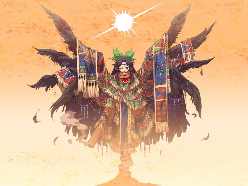 winged figure in tribal attire