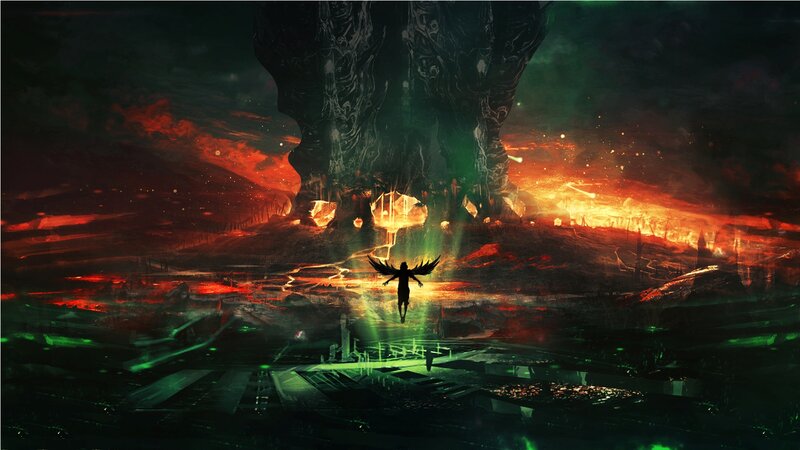 Winged Figure in Wasteland