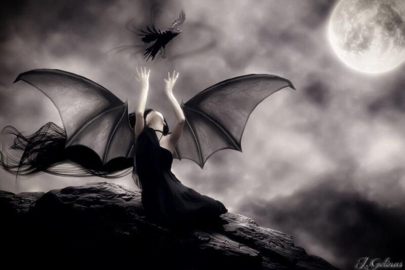 Winged Figure on Cliff — Black