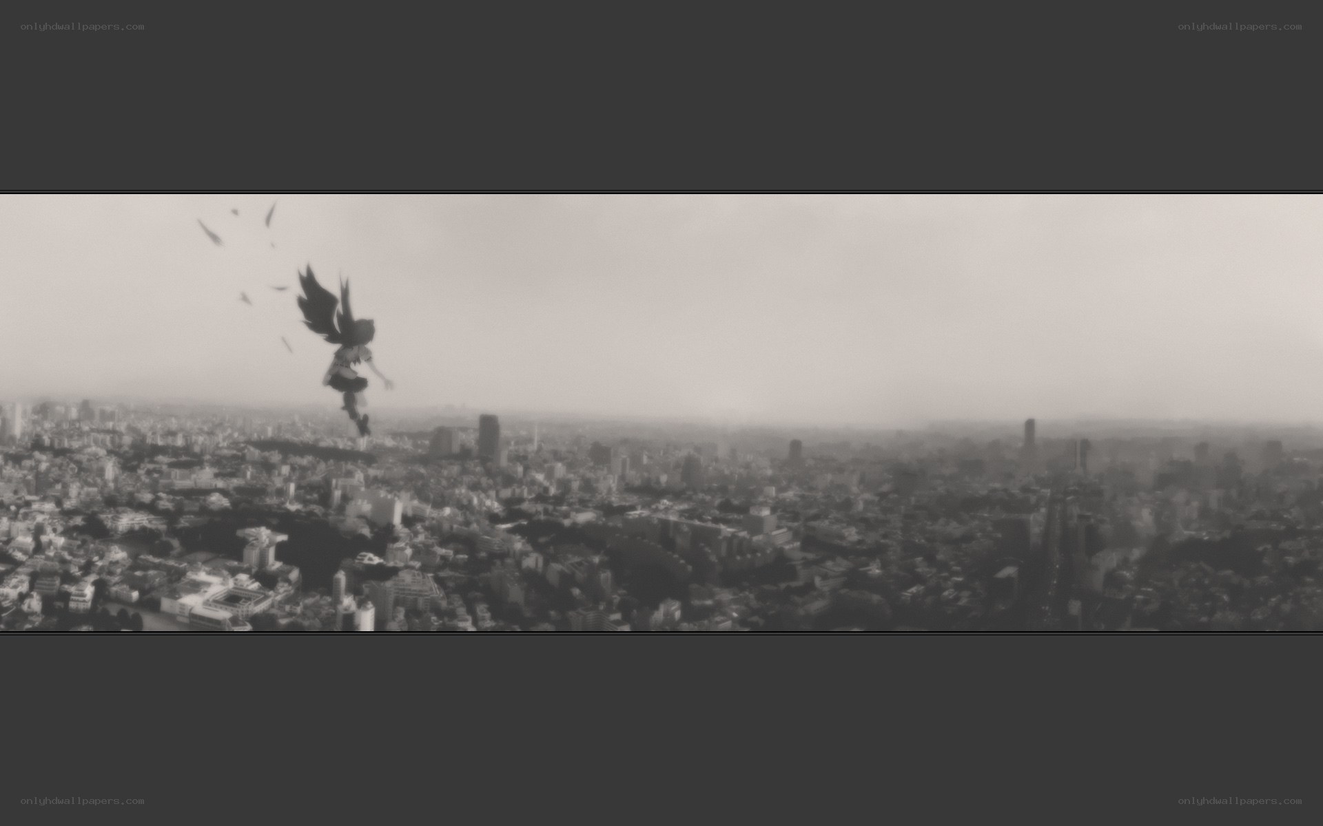 winged figure over city