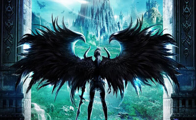 Winged Figure with Black Wings — Dramatic
