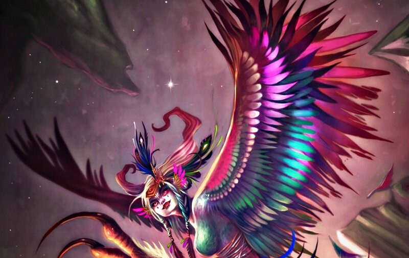 Winged Figure with Colorful Feathers