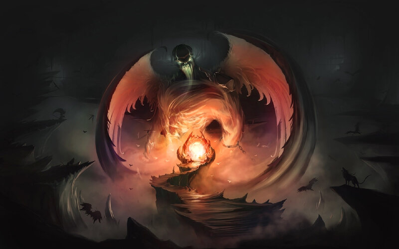Winged Figure with Fire Orb — Black