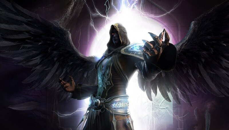 Winged Figure with Glowing Eyes — Black, Dramatic, Digital Art