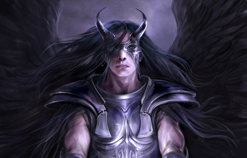 Winged Figure with Horns — Black, Dramatic, Digital Art
