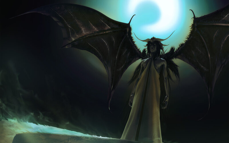 Winged Figure with Horns — Black, Dramatic, Night, Digital Art, Wings
