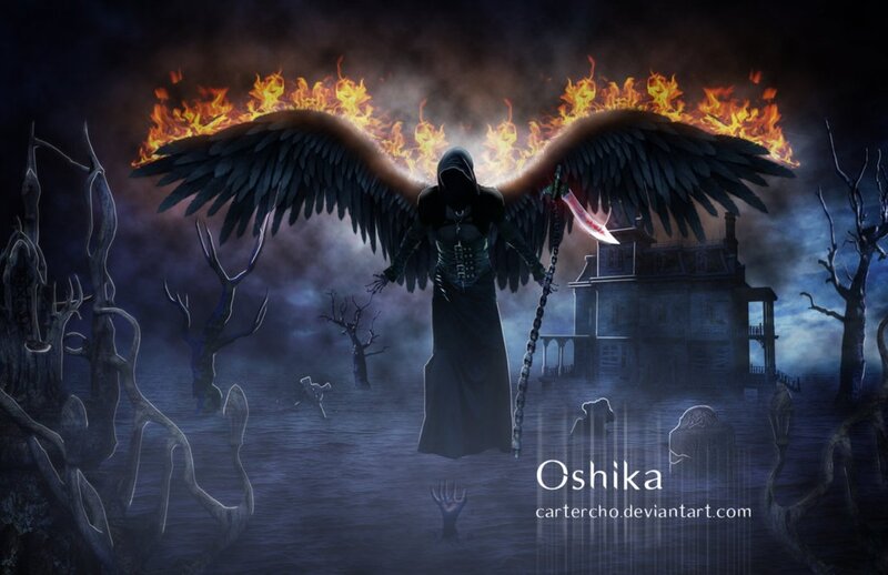 Winged Figure with Scythe — Black, Dark