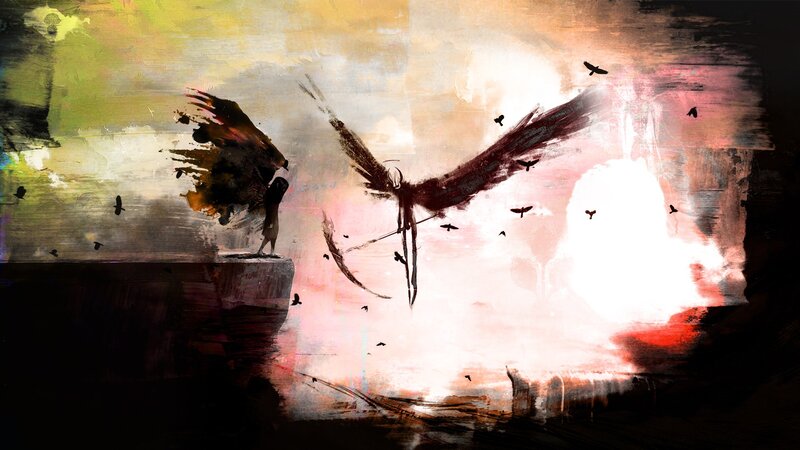 Winged Figure with Scythe — Black, Dramatic