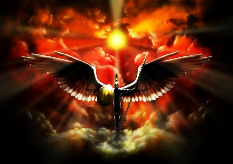Winged Figure with Spear — Red