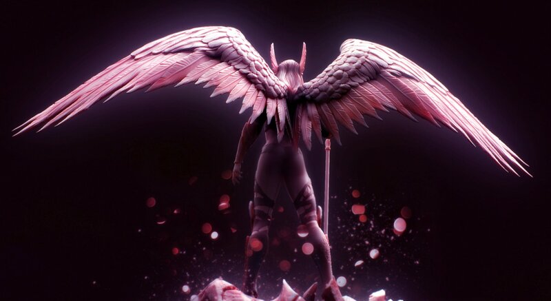 Winged Figure with Staff — Purple, Dramatic