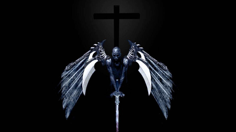 Winged Figure with Sword — Black, Dramatic, Night