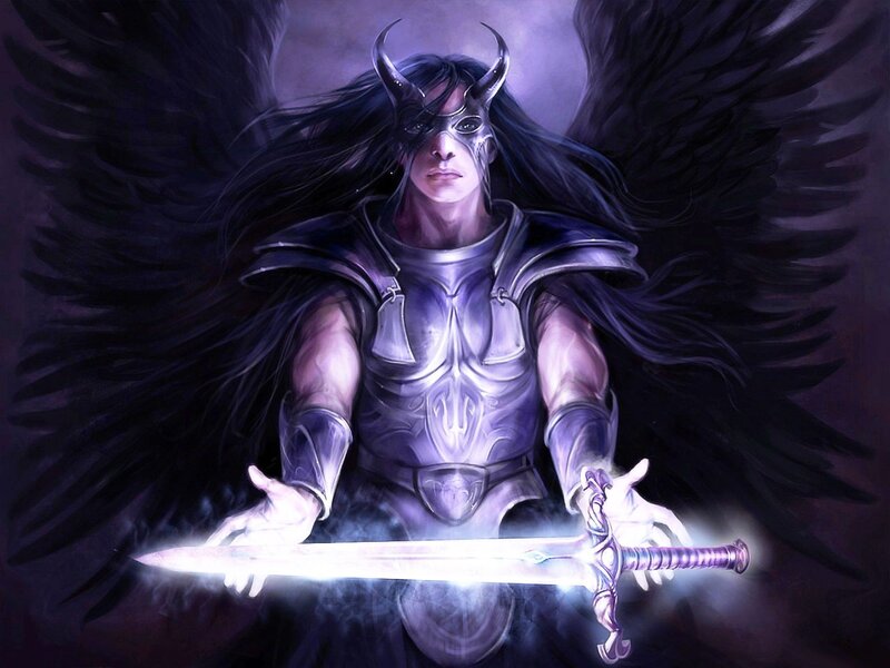 Winged Figure with Sword — Purple
