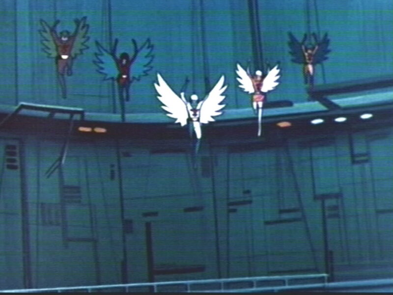 winged figures on a platform