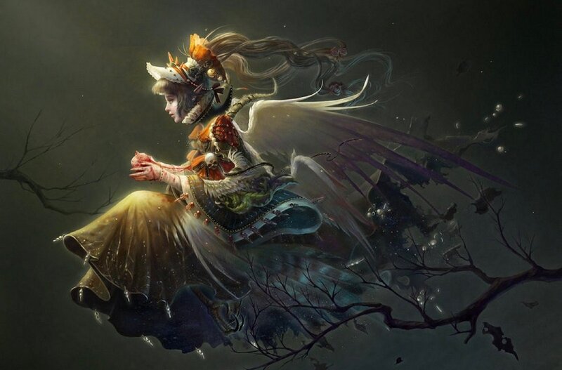 Winged Girl with Bloodied Hands