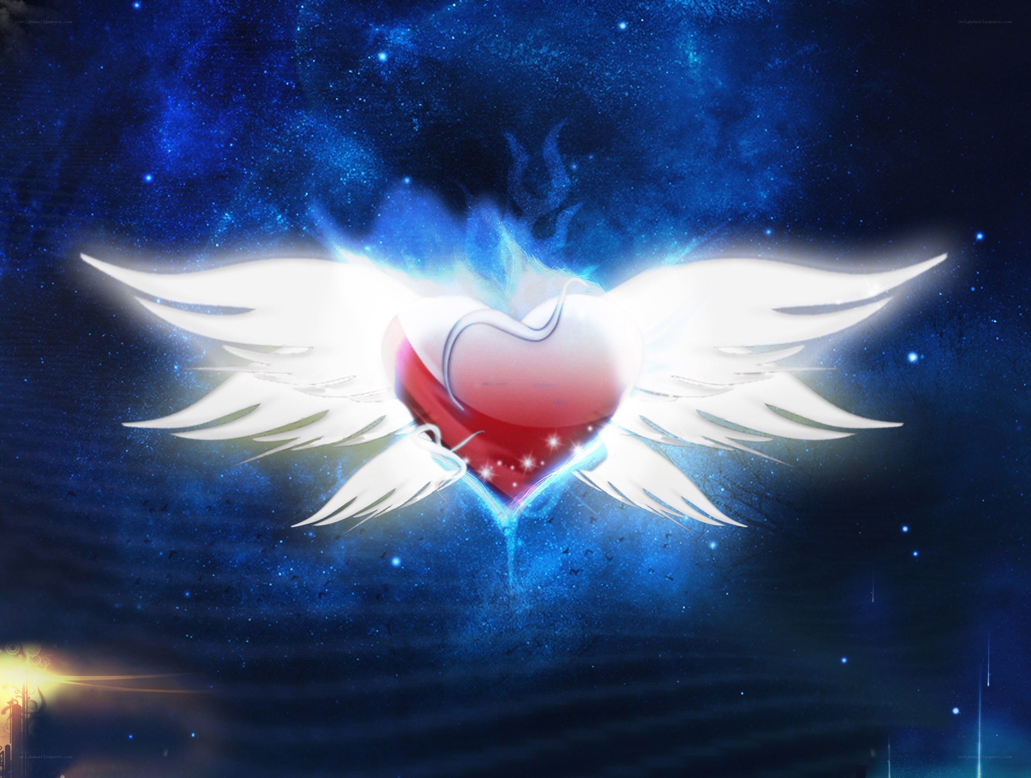 winged heart in starry sky