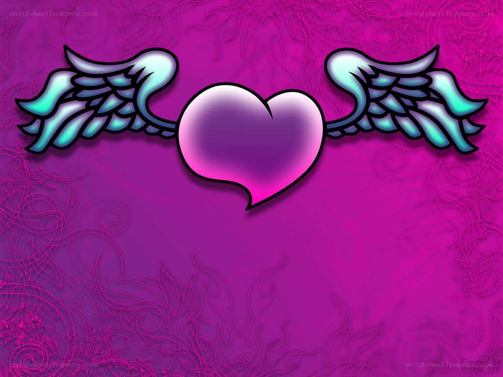 winged heart on purple background