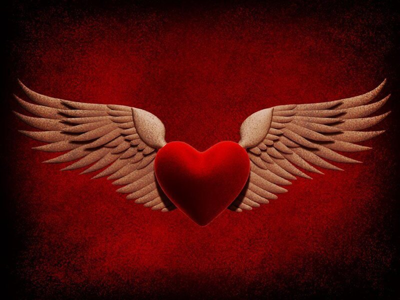 winged heart on red background