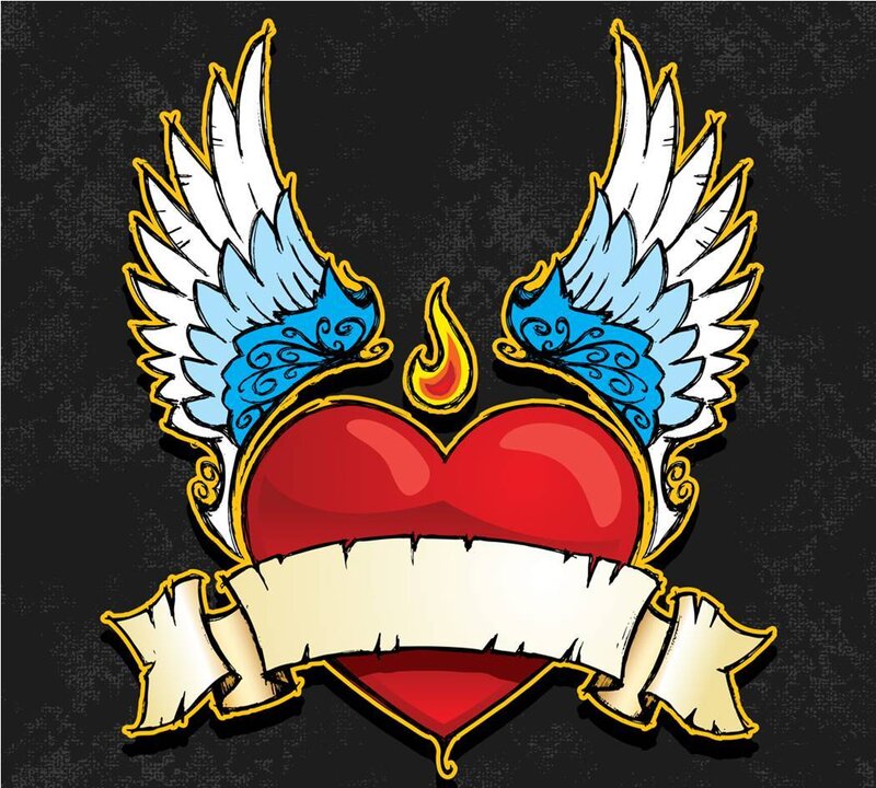 winged heart with flame