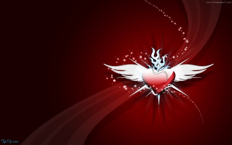 Winged Heart with Flame — Red, Dramatic
