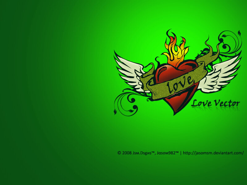 Winged Heart with Flames — Green
