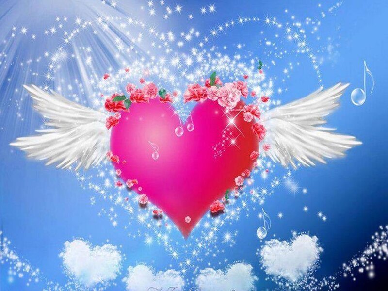 Winged Heart with Flowers — Blue