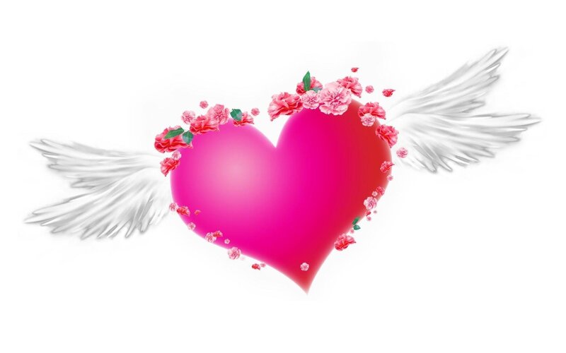 Winged Heart with Flowers — Pink