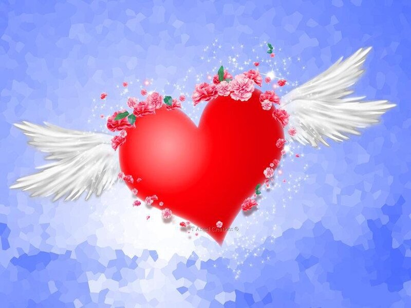 Winged Heart with Flowers — Red