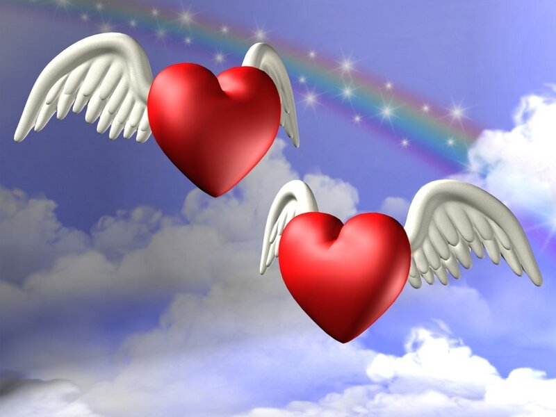 Winged Hearts in Sky