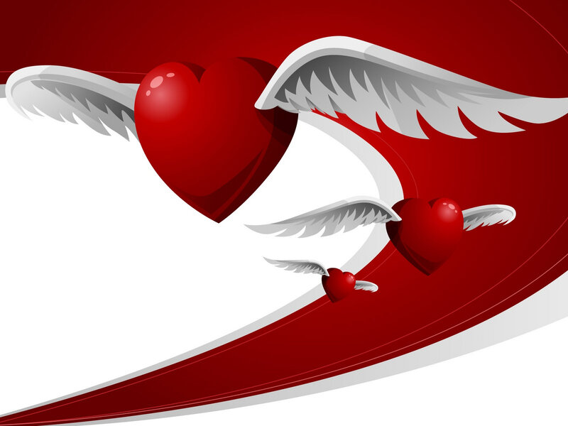 winged hearts on red