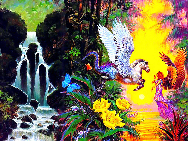 Winged Horse and Angel — Yellow, Fantastical