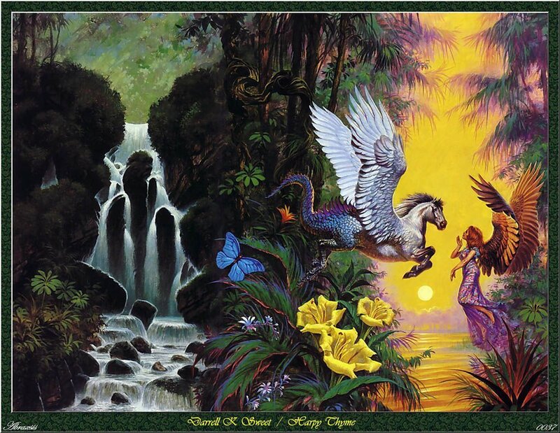 Winged Horse and Angel — Yellow