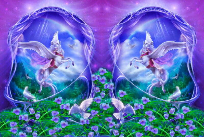 Winged Horse in Field — Purple