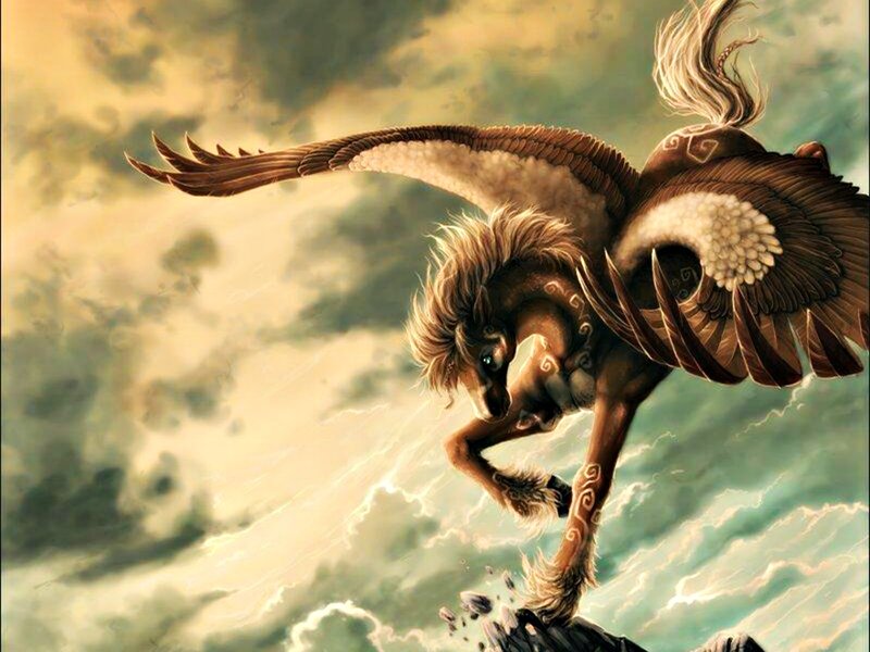 Winged Horse in Flight — Brown, Dramatic