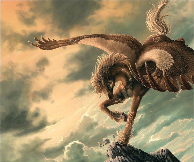 Winged Horse in Flight — Brown